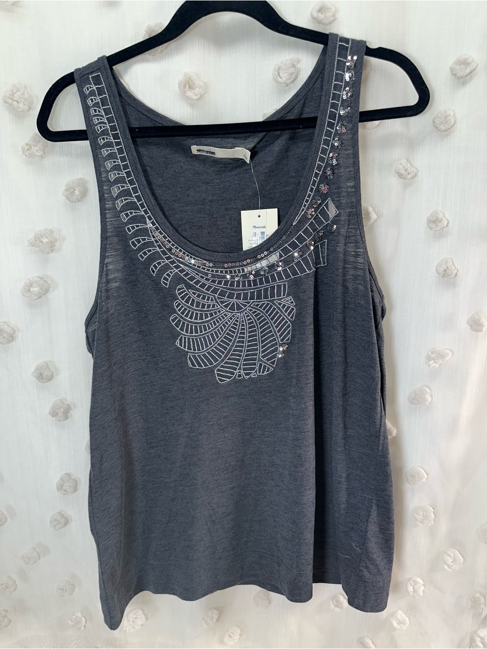 NWT Madewell Women’s Charcoal Embellished Scoop Neck Tank Size Large - Picture 1 of 10